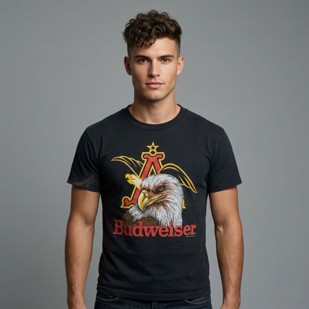 Vintage Budweiser Shirt Size M/L Black Anheuser Busch Beer Eagle 80s 1988